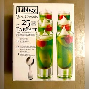 Libbey Just Desserts Glass Parfait Dishes, 12 total with spoons